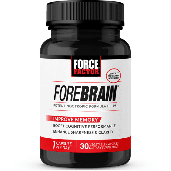 Force Factor Forebrain, Nootropic Brain Supplement with Caffeine, Bacopa & Huperzine A for Memory, Focus, Mental Energy & Brain Health, 30 Capsules