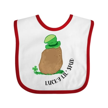 

Inktastic St. patrick s Day Lucky Little Spud with Four Leaf Clover and Hat and Text Gift Baby Boy or Baby Girl Bib
