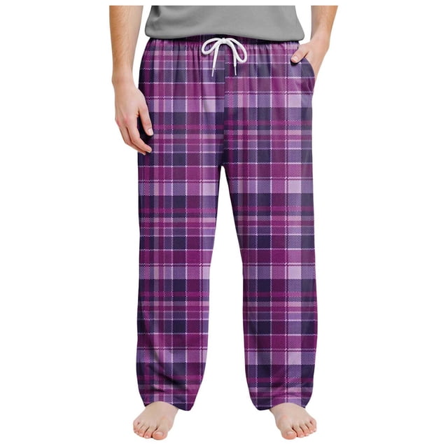 Caqnni Mens Sweatpants with Pockets Fashion Drawstring Elastic Waist Solid Color Casual Sweat Length Pants Open Bottom(A-Purple,M)