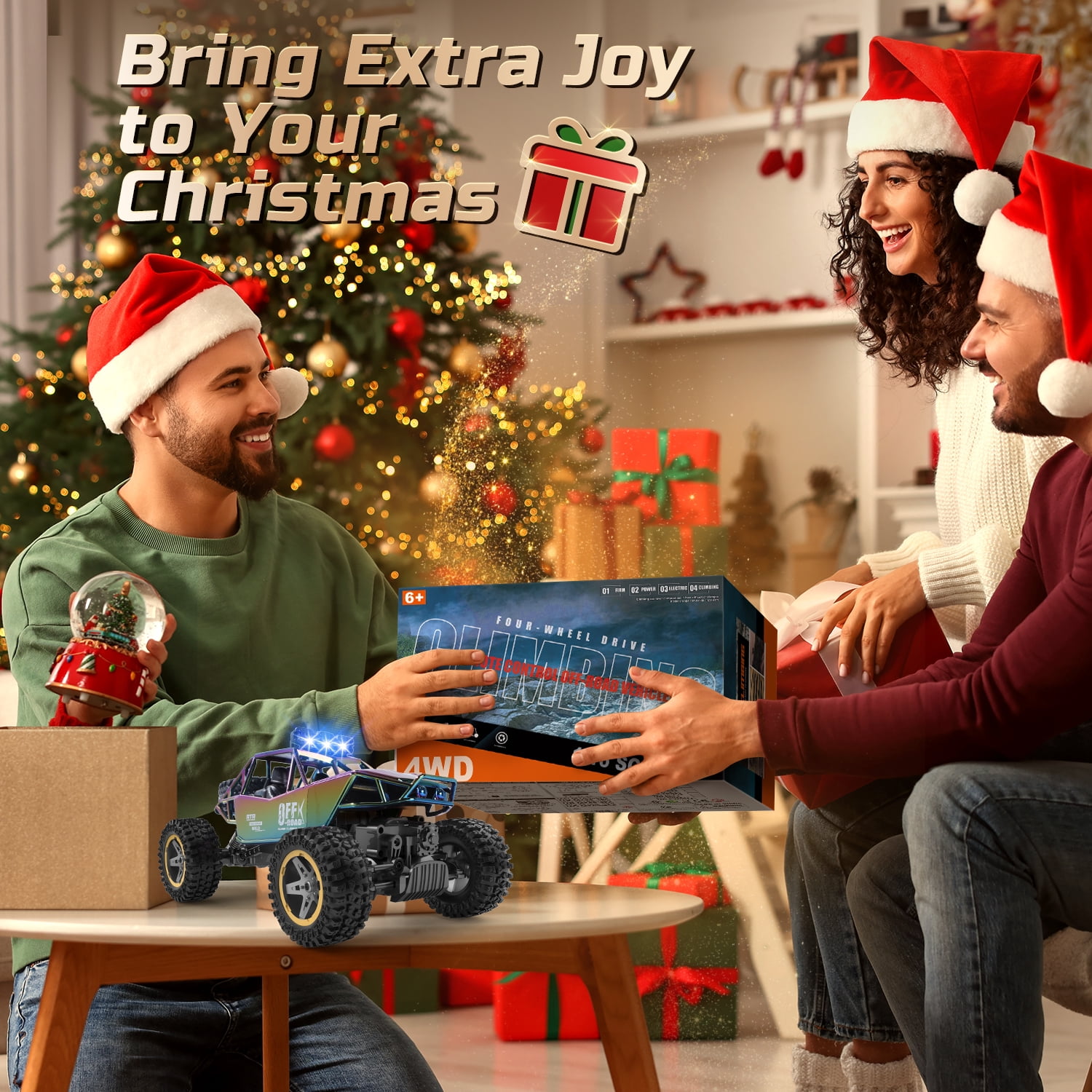 JoyStone 4WD RC Cars, 1:16 Off Road Monster Truck with LED Headlight Rock Crawler, 2 Batteries for 70+ Min Play, Gift Toys for Girls Kids Boys (Green & Purple)