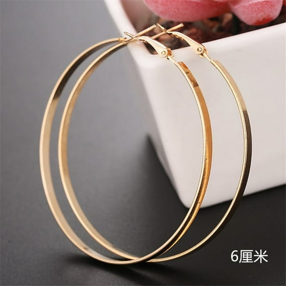 Namzi-b Men's and Women's Suitable Earrings, Smooth Plain Ring Earrings, Large Ring Earrings (Gold, 6cm)
