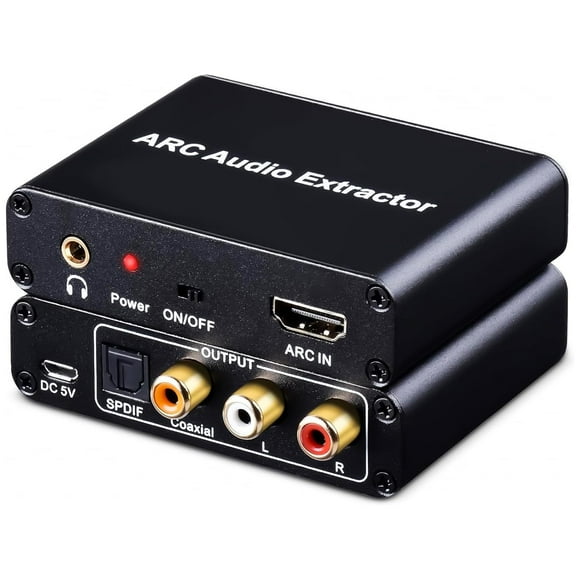 HDMI ARC Adapter 192KHz HDMI ARC Audio Extractor with Digital Optical TOSLINK SPDIF Coaxial, HDMI ARC to RCA Audio Converter Analog 3.5mm L/R Stereo, Audio Splitter for HDTV Soundbar Amplifier