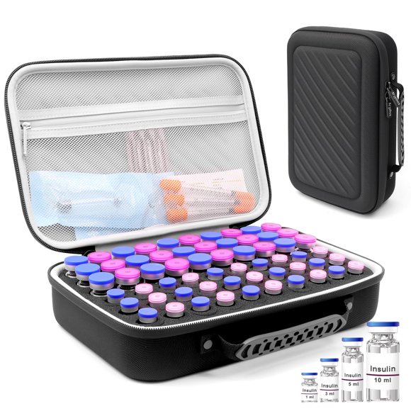 Organizador de frascos de insulina Krypthos con 60 compartimentos y estuche de transporte