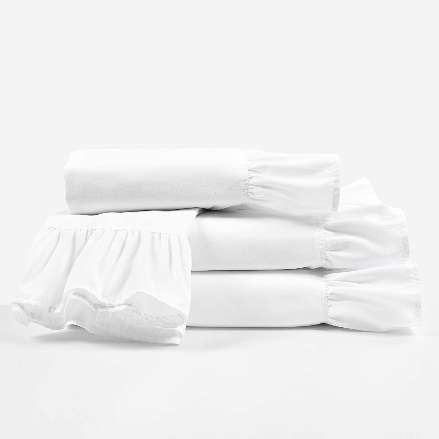 Ruffle Bed Sheet Set 6 Piece - 16 Inch Deep Pocket - 100% Pure Bamboo Bed Sheet Set - Anti Static Feels Like Silk - Super Comfy, Extra Soft and Luxury - White Solid, Twin Size.