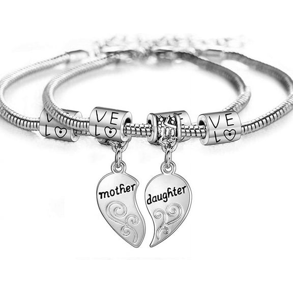 2PCs Matching Heart Mother Daughter Bracelets Mother Daughter en Set Gift for Mom or Daughter