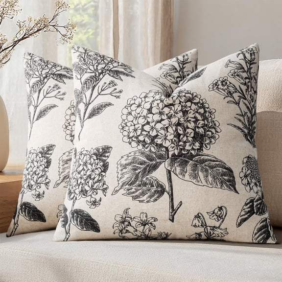 Verolix Black Floral Throw Pillow Covers Set of 2, 18x18 Inch Decorative Cushion Covers, Modern Farmhouse Polyester Pillow Covers for Sofa Couch Bedroom