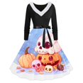 thumbnail image 1 of RKSTN Robes pour Femmes Robe Manches Longues Imprimé de Noël Patchwork en Fourrure Col en V Robe Rétro Ample, 1 of 3
