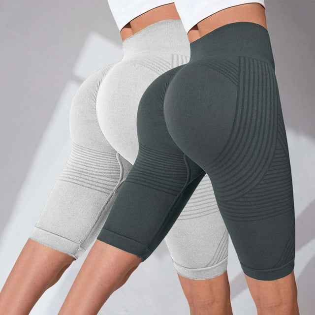 Pantalon de Compression Texturé pour Femmes, Shorts de Yoga Taille Haute, Ensemble 2 Pcs avec Design Sans Couture, Contrôle du Ventre, pour Gym, Course et Entraînement Quotidien, Gris P