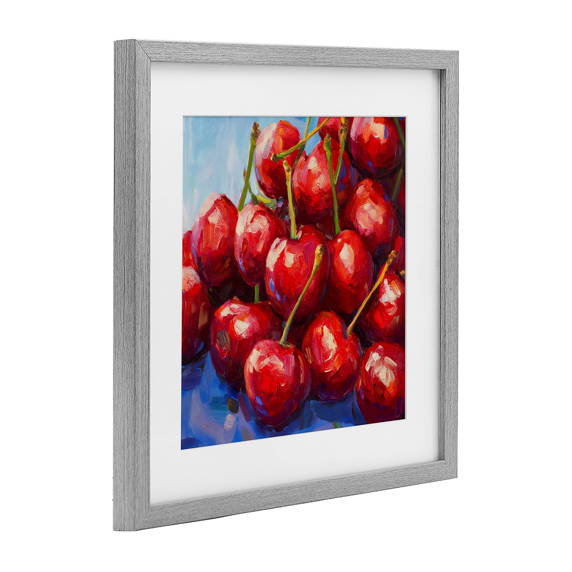 Stupell Industries Luscious Red Cherries of Summer Gray Framed Print Under Glass, design by Petal Prints Design