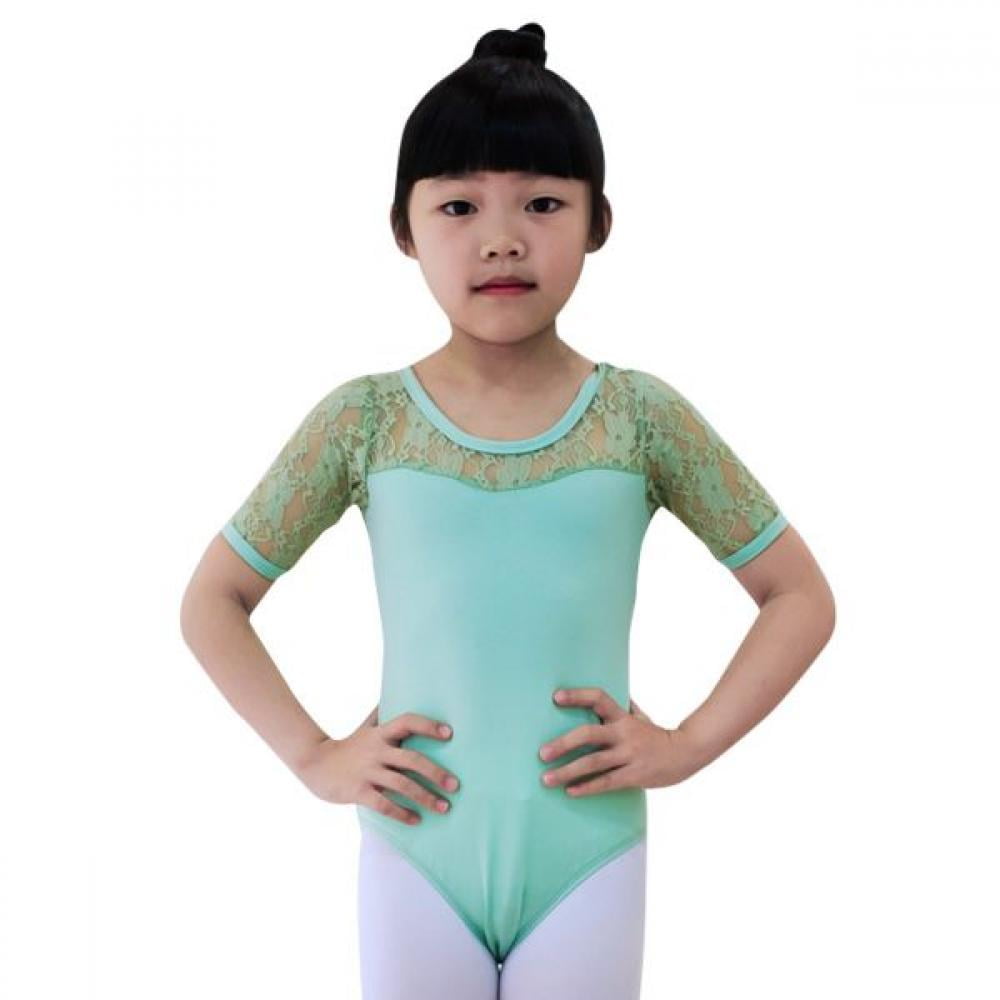 Girls Stretchy Gymnastics Leotard Ballet Dance Wear Costumes Kids Lace Bodysuit 