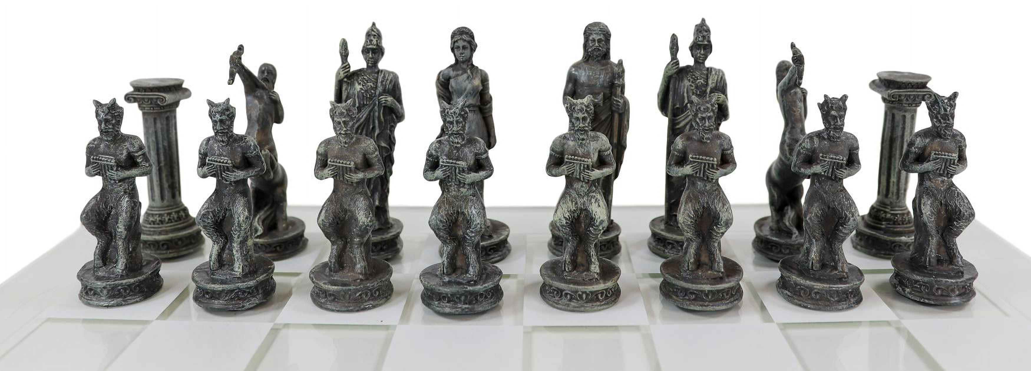 Ebros Olympus At War Greek Olympian Deities Resin Chess Pieces W/Glass Board Set