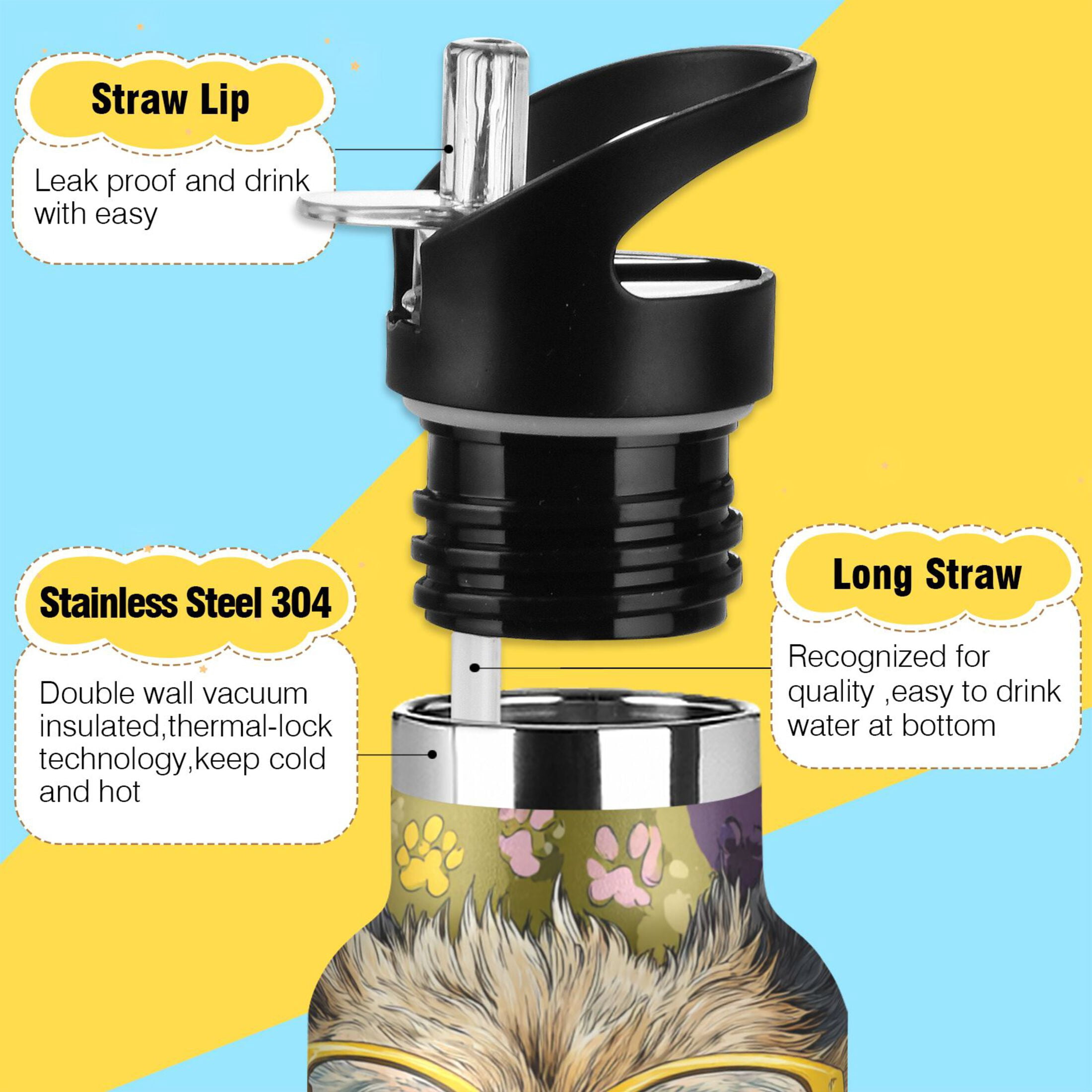 Kids Insulated Stainless Steel Sports Water Bottle 600ml (20oz) Dog Wearing Yellow Glasses