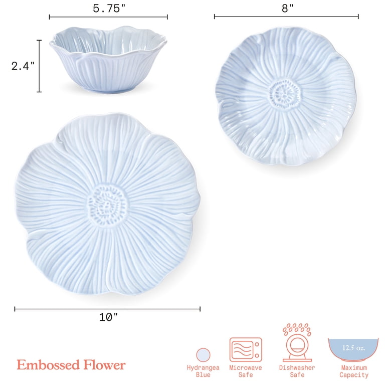 Beautiful by Drew Barrymore Embossed Flower 12 Piece Stoneware
