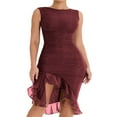 thumbnail image 1 of Robe Moulante Sans Manches pour Femmes Tulle Slim Fit Ruched Party Club Mini-Robe, 1 of 6