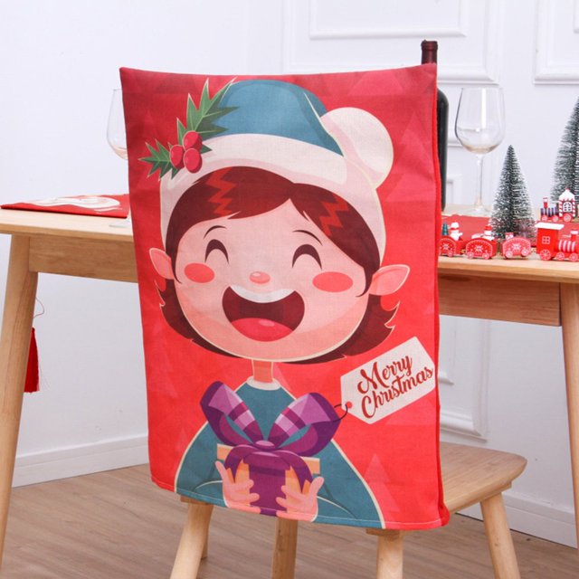 1pc Christmas Chair Cover Decorations Cute Cartoon Style Festive Atmosphere New Year Cloth Print