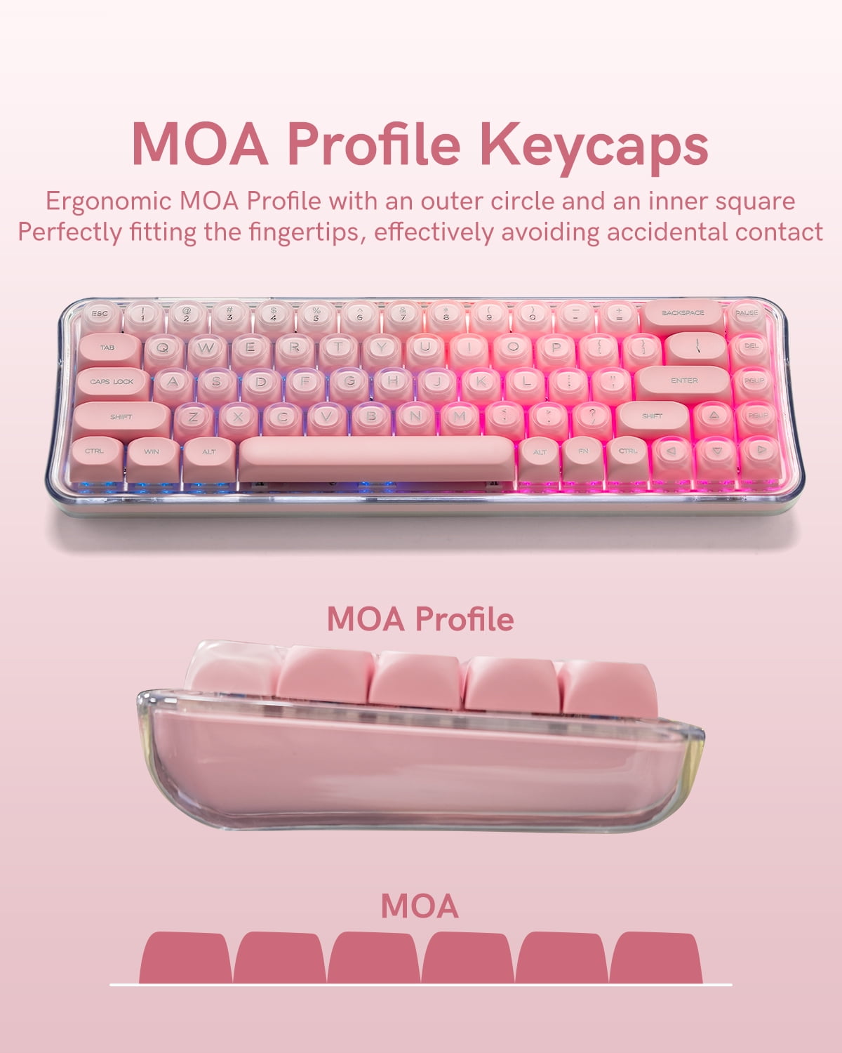 COSTOM PBT Keycaps, Jelly Keycaps Creamy MOA Profile, 132 Keys Translucent Cute Custom Key caps for Cherry Gateron MX Swithes Mechanical Keyboards, Blush Pink