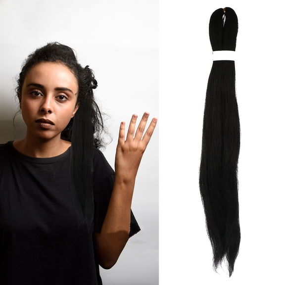 NIYANGLE 6Pcs Hot Water Pre Stretched Hair Extensions Black High Temperature Fiber