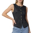 thumbnail image 4 of Fmbrln Womens Casual Jean Vest Solid Color Button Hoodless Sleeveless Denim Jacket, 4 of 5