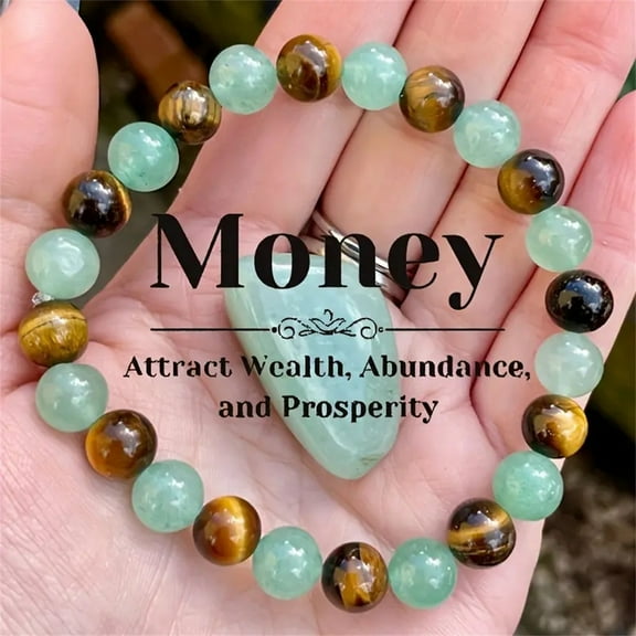 8mm Round Natural Stone Beads Money Magnet Women Bracelet Career Wealth Attraction Bracelet,Green Dongling Stone,Tiger Eye Stone