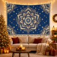 thumbnail image 3 of Ivory Floral Mandala on Navy Blue, Serene Boho for Meditation Enthusiasts, Spiritual Wall Art, Housewarming Gift, Tapestry Wall Hanging for Bedroom, Living Room and Dorm, 3 of 7