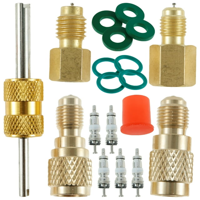 Grusce 8Pcs 6015 R134A Brass Refrigerant Tank Adapter to R12 Fitting Adapter 1/4inch to 1/2inch R134A Fitting Adapter 6014 Vacuum Pump Adapter 1/4 Inch Female to 1/2 Inch Male for Refrigerant
