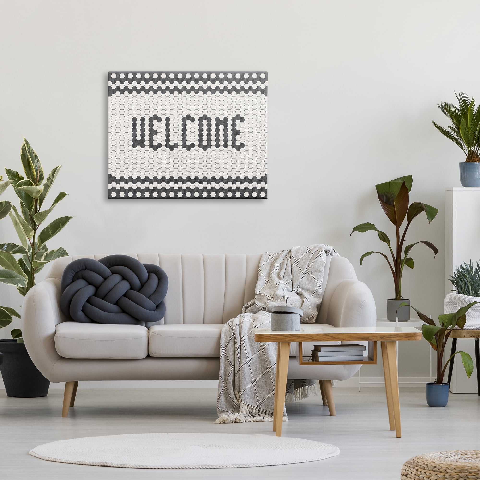 Stupell Industries Welcome Phrase CafÃ© Bistro Tile Geometric Pattern, 30 x 40, Designed by Caroline Alfreds