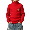 thumbnail image 2 of Spazoro Boys Turtleneck Knit Sweater, High Neck Fuzzy Plush Solid Color Long Sleeve Regular Fit Basic Pullover Knitwear for Kids Red Size 7-8, 2 of 6
