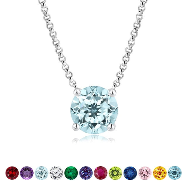 JeenMata Hermoso collar con colgante solitario de piedra natal de marzo de 1 quilate de talla redonda, aguamarina, chapado en oro blanco de 18 quilates, mujer, adulto