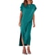 thumbnail image 2 of Lucakuins - Vestido de playa informal de verano para mujer, color sólido, manga corta de murciélago, cuello redondo, vestido dividido Lucakuins  moda, 2 of 8