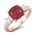 thumbnail image 2 of 7MM Cushion Shape Ruby Glass Filled 925 Sterling Silver Rose Vermeil Three Stone Women Mother's Day Gift Ring, 2 of 3