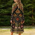 thumbnail image 6 of CHGBMOK Women's Midi Dress Long Sleeve Loose Fit Dresses Casual Crew Neck Print Dresses, 6 of 7
