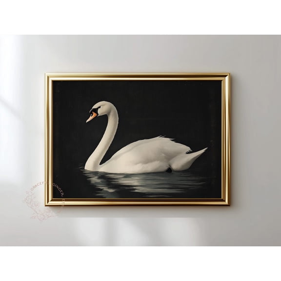 Elegant Swan Print, Moody Vintage Wall Art Home Decor #2310, Unframed Poster Size 8x12