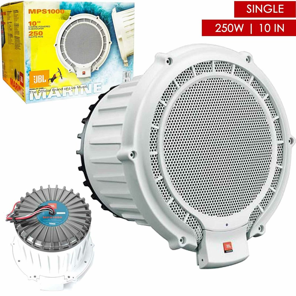 New JBL MPS1000 Marine Stereo 250 Watts 10" 4 Ohm Amplified Subwoofer