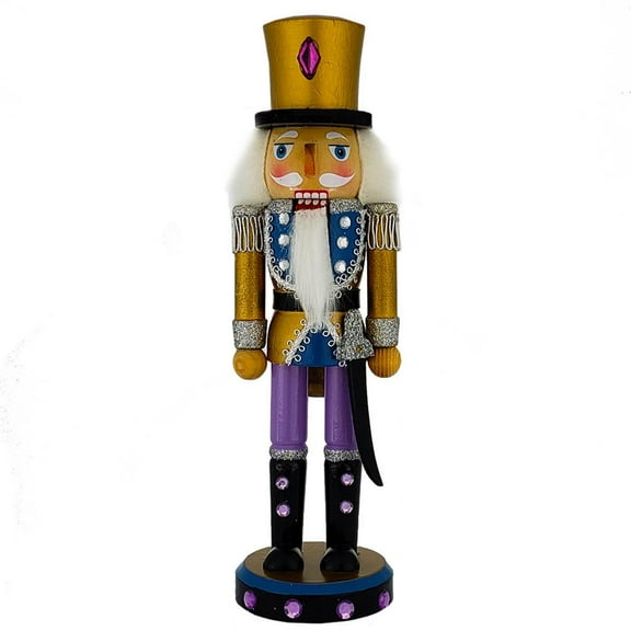Soldier Nutcracker Gold Purple and Black Sword 10 inch