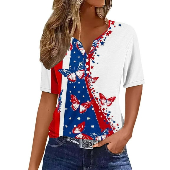 VerPetridure American Flag Stars Stripes Shirts for Women 4th of July Patriotic Shirt Cute Graphic Blouse USA Flag Tops Summer Tee