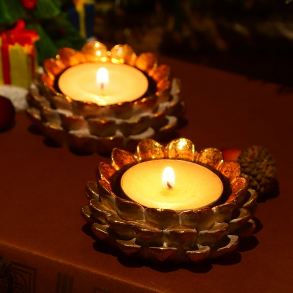 Clispeed Creative Pine Cone Candleholder Golden Resin for Festival Supplies 2Pcs
