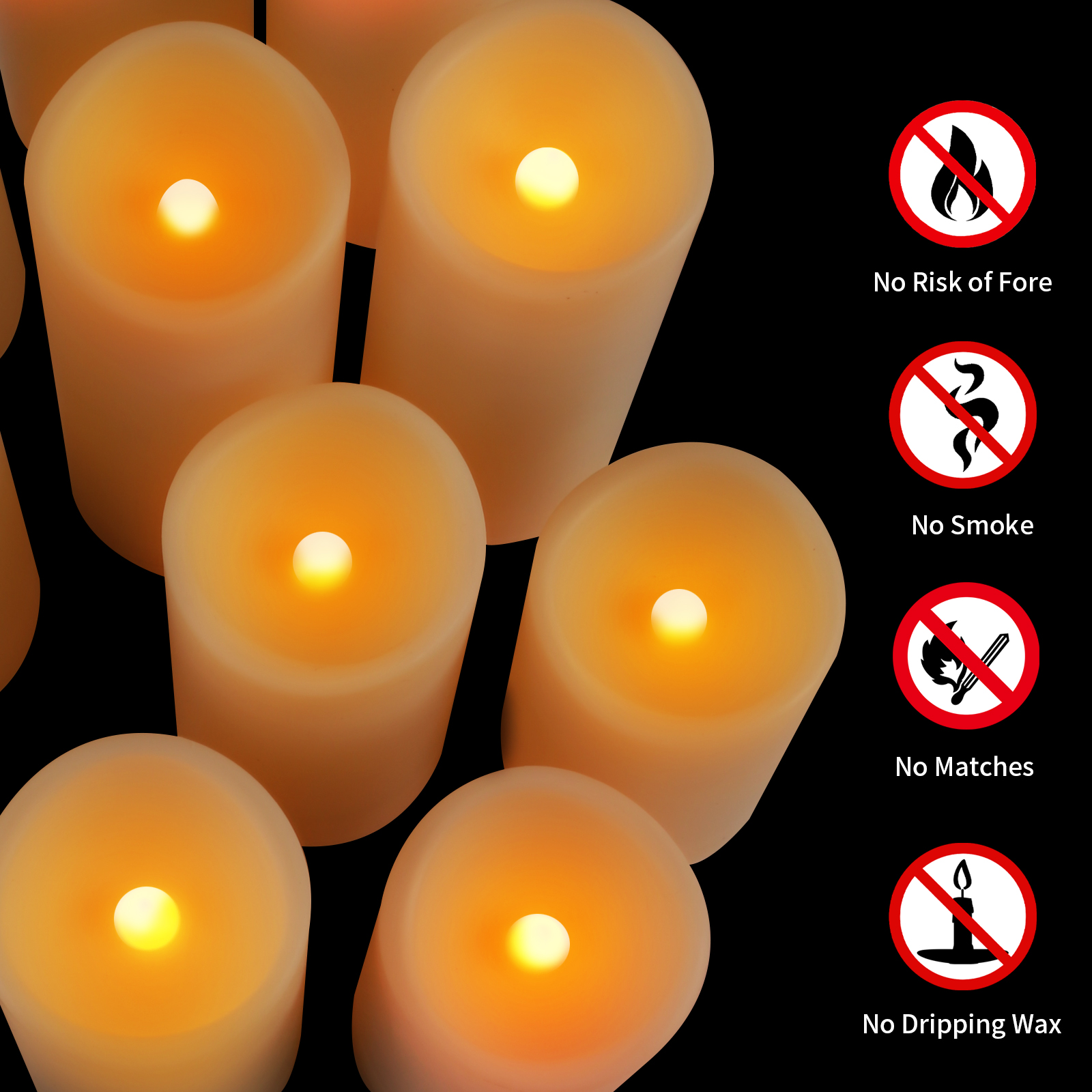 Waterproof Flameless Candles 12 pack LED Lights Moving Wick Ivory Electric Pillar Battery Candles Real Wax Flicker Lights Votive Flames Remote Control with Timer 300+ Hours