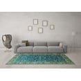 thumbnail image 3 of Ahgly Company Machine Washable Indoor Square Oriental Turquoise Blue Industrial Area Rugs, 7' Square, 3 of 4