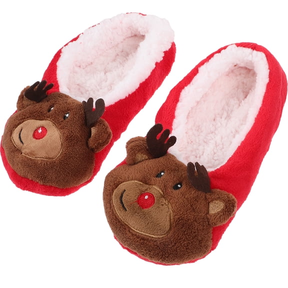 LABSERRON Plush Cozy Red Cotton Slippers for Women, Soft Warm Indoor Footwear, 1 Pair Size 23.0CM