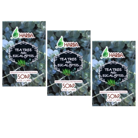 Harba Bath Soap, Brightening & Refreshing, Tee Tree & Eucalyptus, 5 OZ - 3 Pack