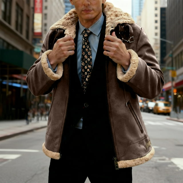 Kalauyu Mens Faux Leather Jacket Men - Bomber Jacket With Shearling Lining