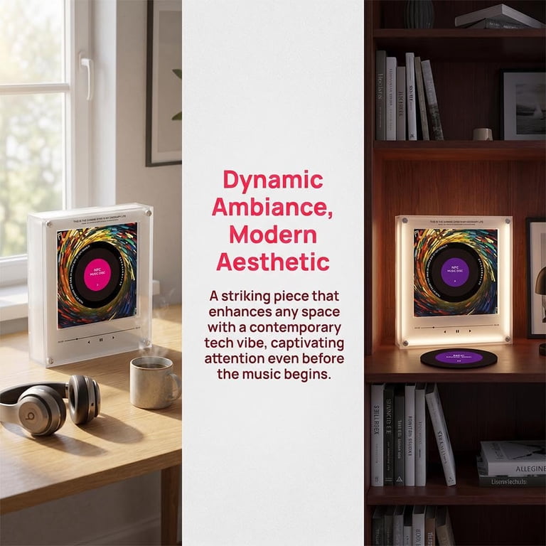 Programmable NFC Music Box Fridge Magnet, Rotating Vinyl Record