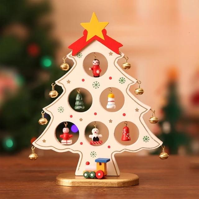 Adorno de Escritorio de Madera con Forma de Árbol de Navidad, Color Blanco | Decoración Navideña Infantil | 1 Unidad, 22 X 17 Cm, Mini Adorno de Árbol de Madera