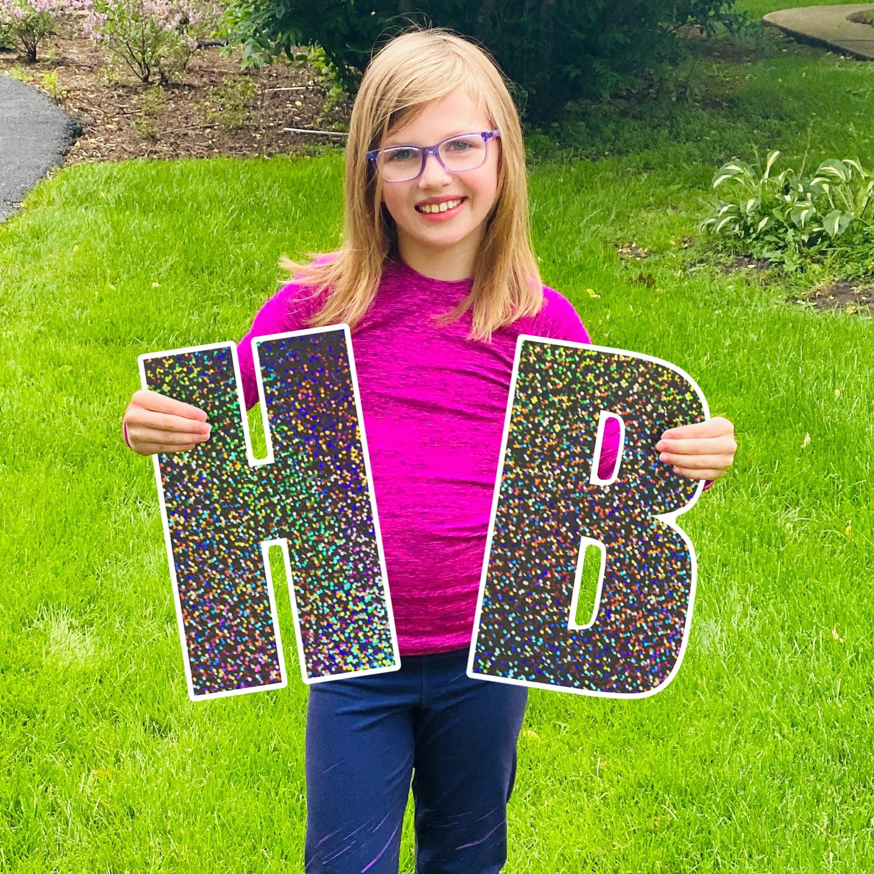 Happy Birthday Holographic Sparkle Print Large Lawn Letters with Stakes - Birthday Decorations â€ Yard Signs with Stakes Spell HAPPY BIRTHDAY!