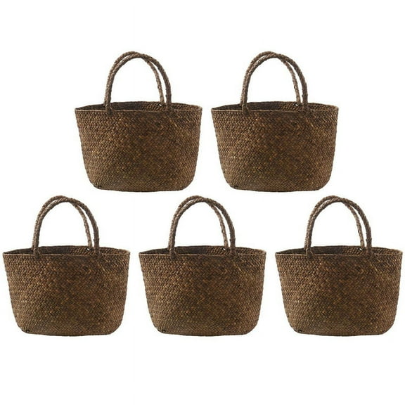 5X Casual Straw Bag Natural Wicker Tote Bags Women Braided Handbag for Garden Handmade Mini Woven Rattan Bags