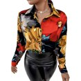 thumbnail image 1 of hirigin Puloru Elegant Fashion Autumn Women Shirts Retro Letter/Chain/Leopard/Floral Print Long Sleeve Lapel Button Down Blouse Office, 1 of 7