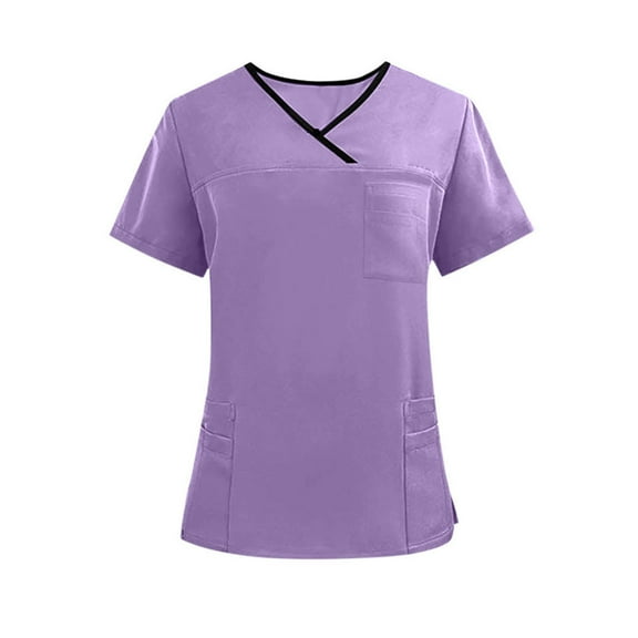 YLSDY Fashion Men & Women Scrub Tops V-Neck Scrubs Unisex Stretch Nursing Shirts Medical Uniform Workwear with 3 Pockets Purple XL
