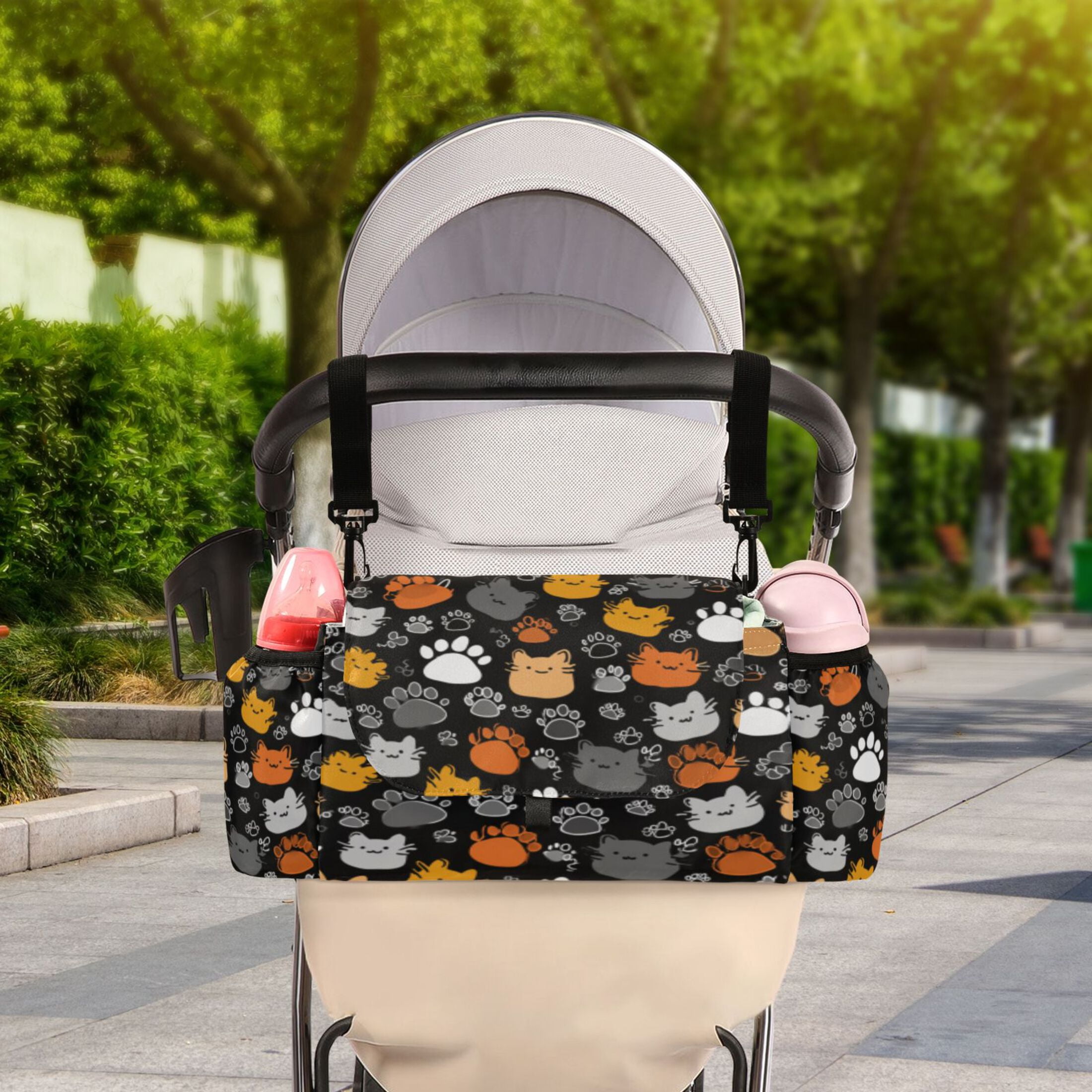 DIXRUYEE Stroller Organizer Whimsical Cat Paw Carnival Printed