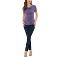 thumbnail image 2 of INSPIRE CHIC Women's Short Sleeve Button Decor Ruched Front Casual  Basic T-shirt XS Purple, 2 of 6