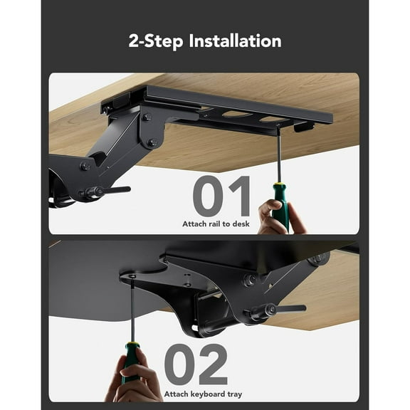 Keyboard Tray Under Desk，360 Adjustable Ergonomic Sliding Keyboard & Mouse Tray, 25" W x 9.8" D, Brown